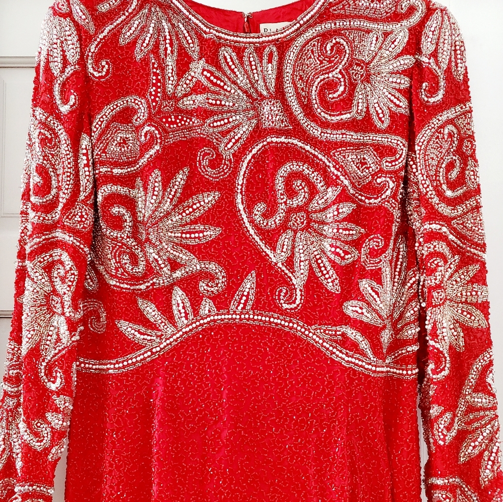 Vintage Oleg Cassini Beaded Dress Size 16